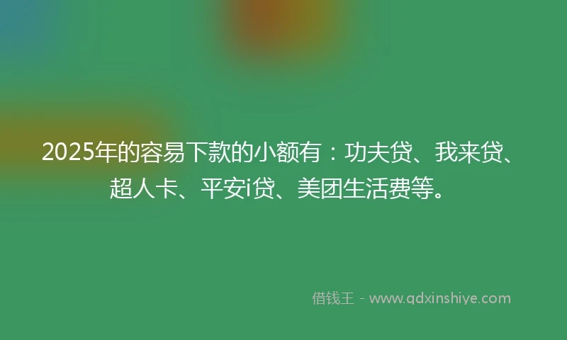 2025年的容易下款的小额有：功夫贷、我来贷、超人卡、平安i贷、美团生活费等。