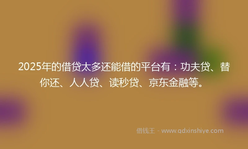 2025年的借贷太多还能借的平台有：功夫贷、替你还、人人贷、读秒贷、京东金融等。