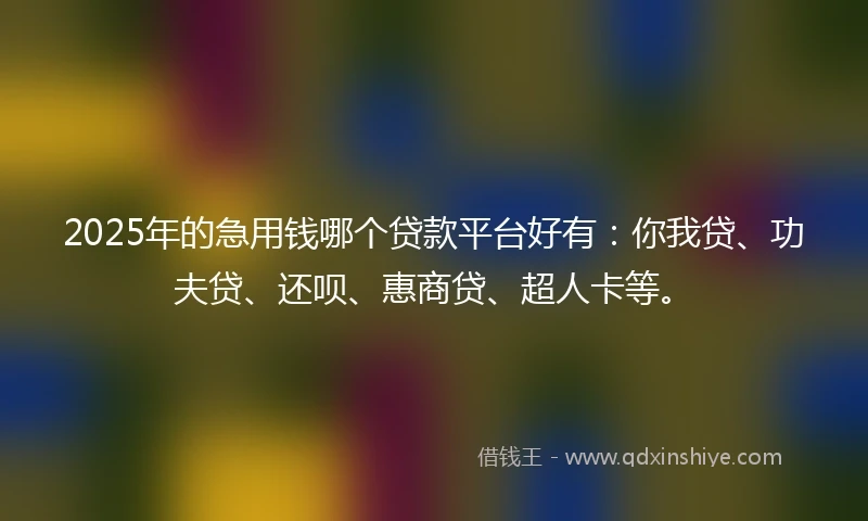 2025年的急用钱哪个贷款平台好有：你我贷、功夫贷、还呗、惠商贷、超人卡等。
