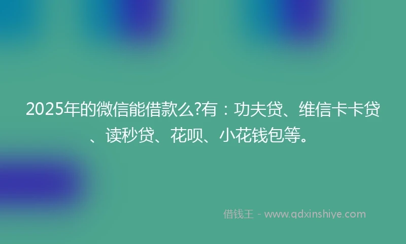 2025年的微信能借款么?有：功夫贷、维信卡卡贷、读秒贷、花呗、小花钱包等。