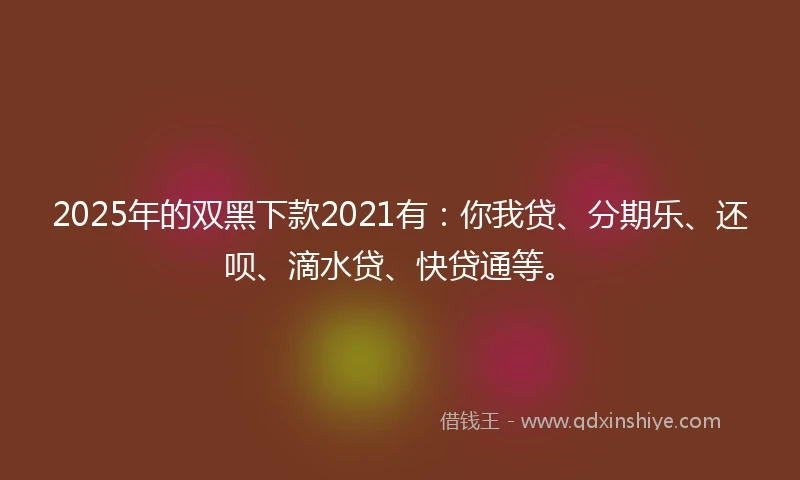 2025年的双黑下款2021有：你我贷、分期乐、还呗、滴水贷、快贷通等。