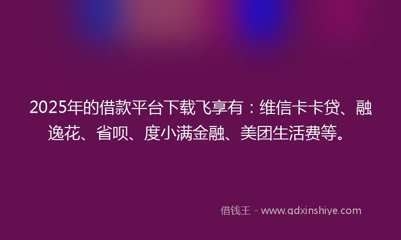 2025年的借款平台下载飞享有：维信卡卡贷、融逸花、省呗、度小满金融、美团生活费等。