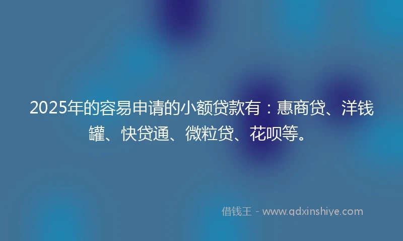 2025年的容易申请的小额贷款有：惠商贷、洋钱罐、快贷通、微粒贷、花呗等。