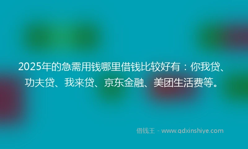 2025年的急需用钱哪里借钱比较好有：你我贷、功夫贷、我来贷、京东金融、美团生活费等。