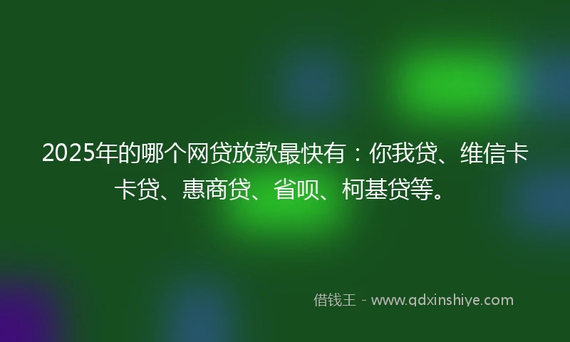 2025年的哪个网贷放款最快有：你我贷、维信卡卡贷、惠商贷、省呗、柯基贷等。