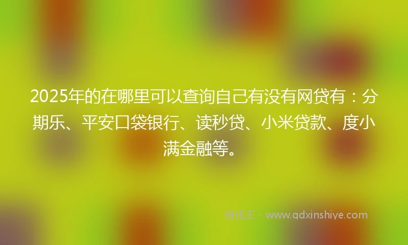 2025年的在哪里可以查询自己有没有网贷有：分期乐、平安口袋银行、读秒贷、小米贷款、度小满金融等。