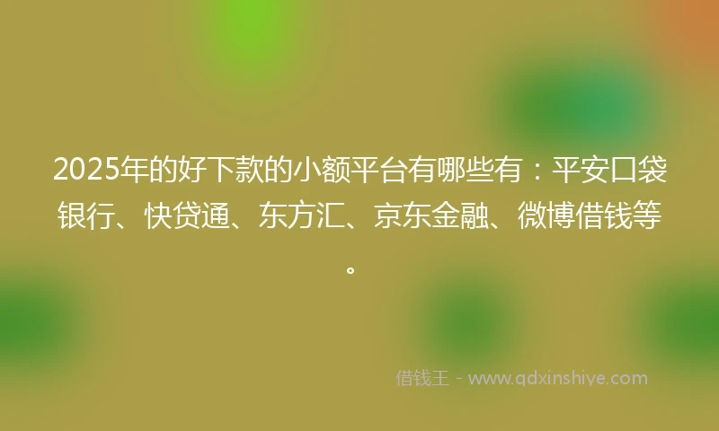2025年的好下款的小额平台有哪些有：平安口袋银行、快贷通、东方汇、京东金融、微博借钱等。
