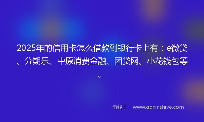 2025年的信用卡怎么借款到银行卡上有：e微贷、分期乐、中原消费金融、团贷网、小花钱包等。