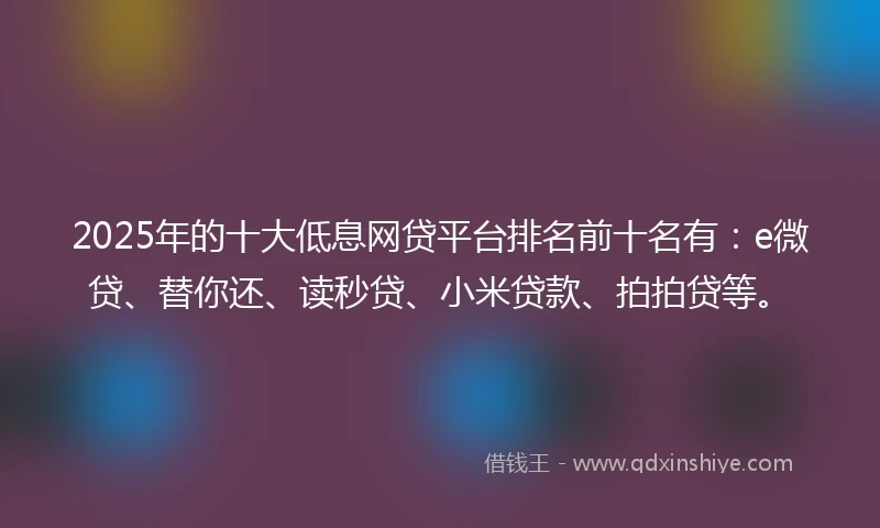 2025年的十大低息网贷平台排名前十名有：e微贷、替你还、读秒贷、小米贷款、拍拍贷等。