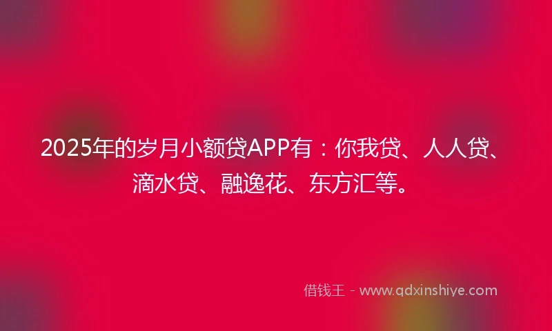 2025年的岁月小额贷APP有：你我贷、人人贷、滴水贷、融逸花、东方汇等。