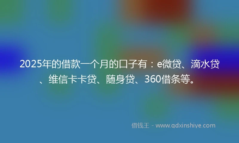 2025年的借款一个月的口子有：e微贷、滴水贷、维信卡卡贷、随身贷、360借条等。