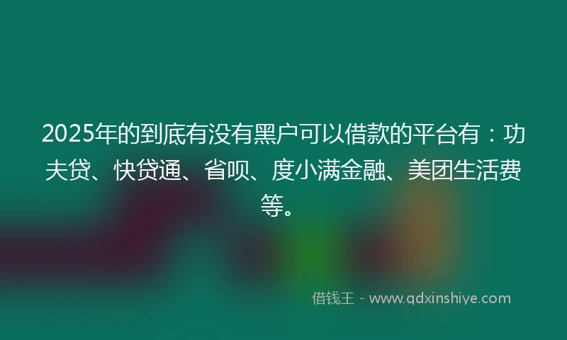 2025年的到底有没有黑户可以借款的平台有：功夫贷、快贷通、省呗、度小满金融、美团生活费等。