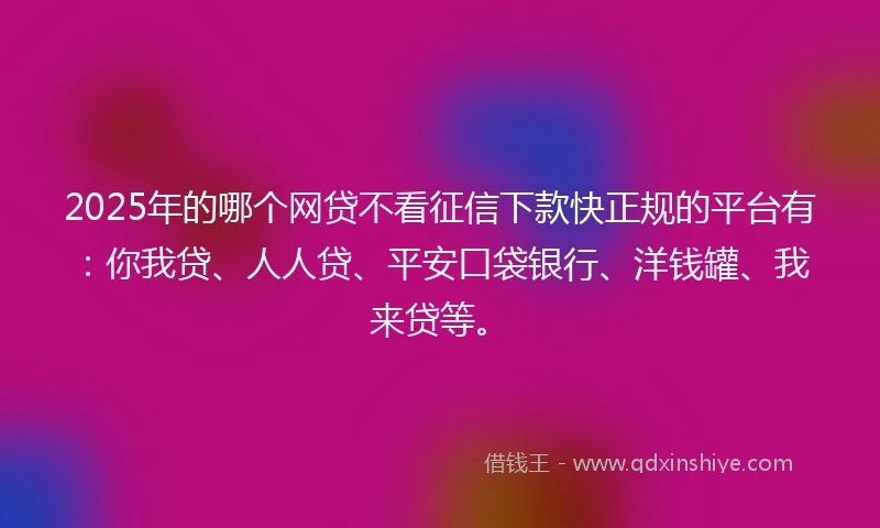 2025年的哪个网贷不看征信下款快正规的平台有：你我贷、人人贷、平安口袋银行、洋钱罐、我来贷等。