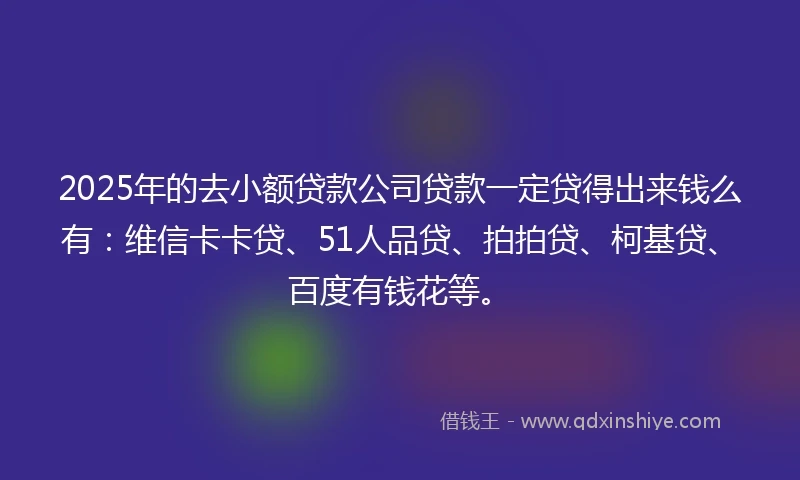 2025年的去小额贷款公司贷款一定贷得出来钱么有：维信卡卡贷、51人品贷、拍拍贷、柯基贷、百度有钱花等。