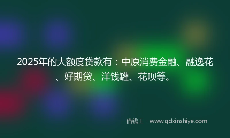 2025年的大额度贷款有：中原消费金融、融逸花、好期贷、洋钱罐、花呗等。