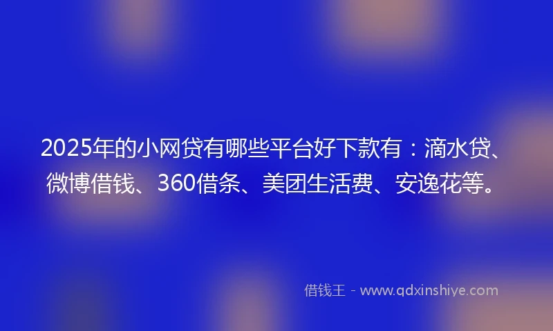2025年的小网贷有哪些平台好下款有：滴水贷、微博借钱、360借条、美团生活费、安逸花等。