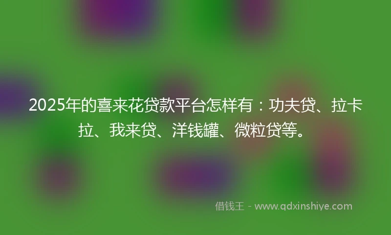 2025年的喜来花贷款平台怎样有：功夫贷、拉卡拉、我来贷、洋钱罐、微粒贷等。