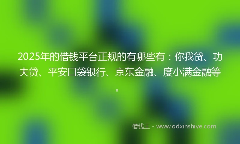 2025年的借钱平台正规的有哪些有：你我贷、功夫贷、平安口袋银行、京东金融、度小满金融等。