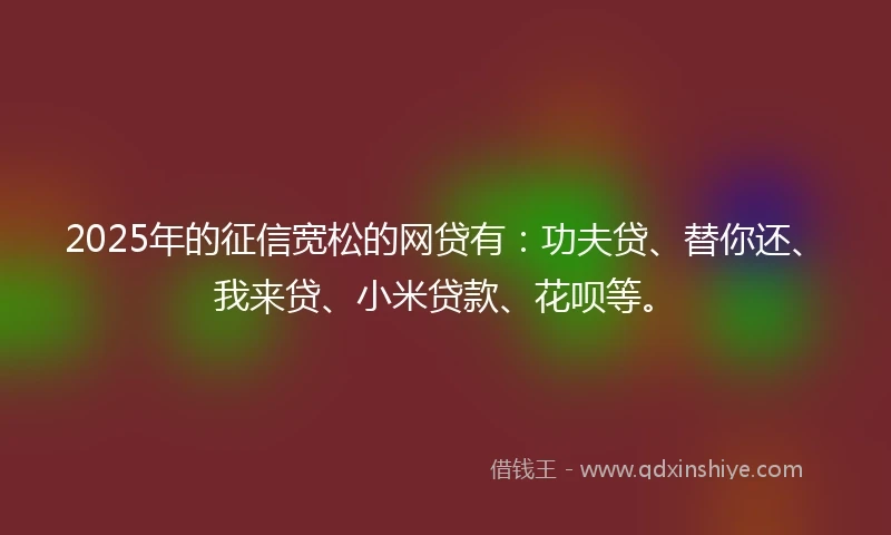 2025年的征信宽松的网贷有：功夫贷、替你还、我来贷、小米贷款、花呗等。