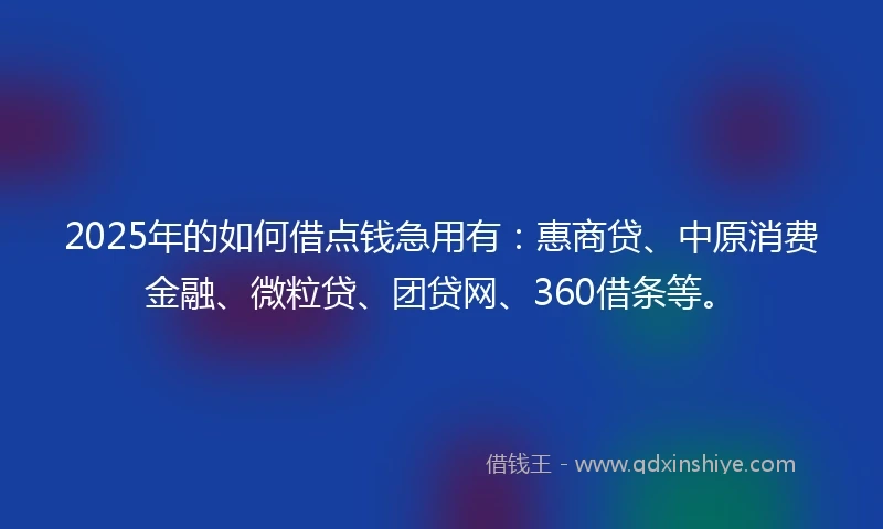 2025年的如何借点钱急用有：惠商贷、中原消费金融、微粒贷、团贷网、360借条等。