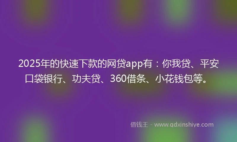 2025年的快速下款的网贷app有：你我贷、平安口袋银行、功夫贷、360借条、小花钱包等。