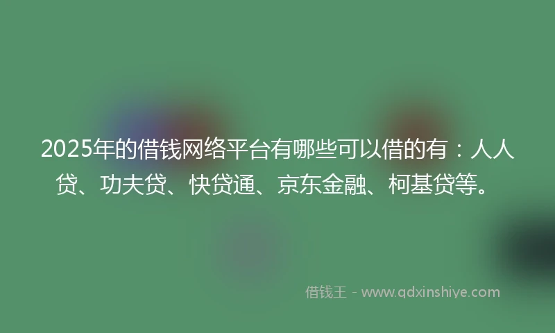 2025年的借钱网络平台有哪些可以借的有：人人贷、功夫贷、快贷通、京东金融、柯基贷等。