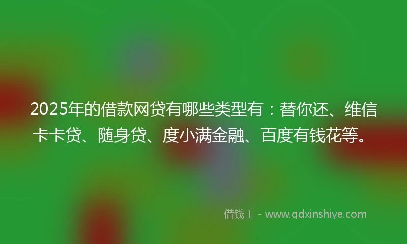2025年的借款网贷有哪些类型有：替你还、维信卡卡贷、随身贷、度小满金融、百度有钱花等。