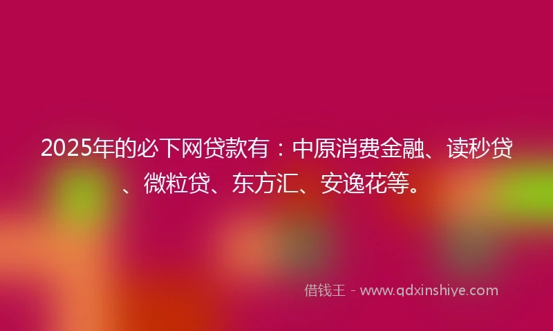 2025年的必下网贷款有：中原消费金融、读秒贷、微粒贷、东方汇、安逸花等。