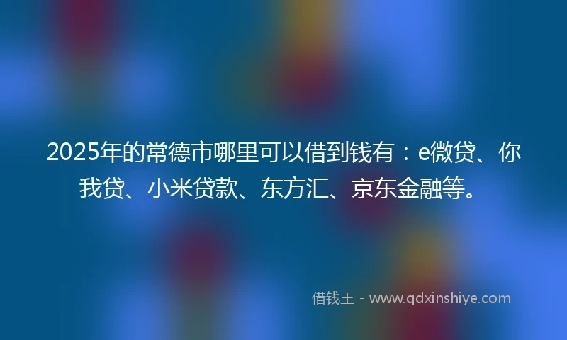 2025年的常德市哪里可以借到钱有：e微贷、你我贷、小米贷款、东方汇、京东金融等。