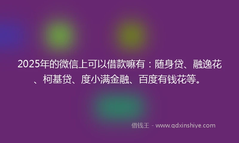 2025年的微信上可以借款嘛有：随身贷、融逸花、柯基贷、度小满金融、百度有钱花等。