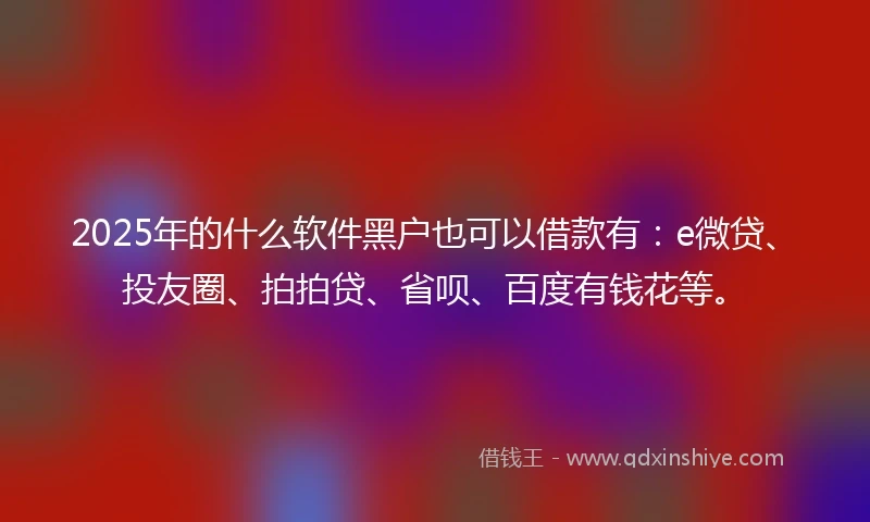 2025年的什么软件黑户也可以借款有：e微贷、投友圈、拍拍贷、省呗、百度有钱花等。