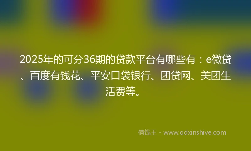 2025年的可分36期的贷款平台有哪些有：e微贷、百度有钱花、平安口袋银行、团贷网、美团生活费等。