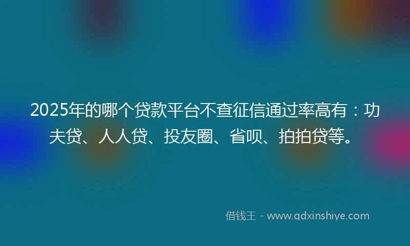 2025年的哪个贷款平台不查征信通过率高有：功夫贷、人人贷、投友圈、省呗、拍拍贷等。