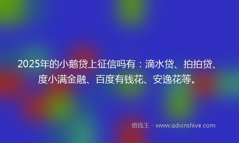 2025年的小鹅贷上征信吗有：滴水贷、拍拍贷、度小满金融、百度有钱花、安逸花等。