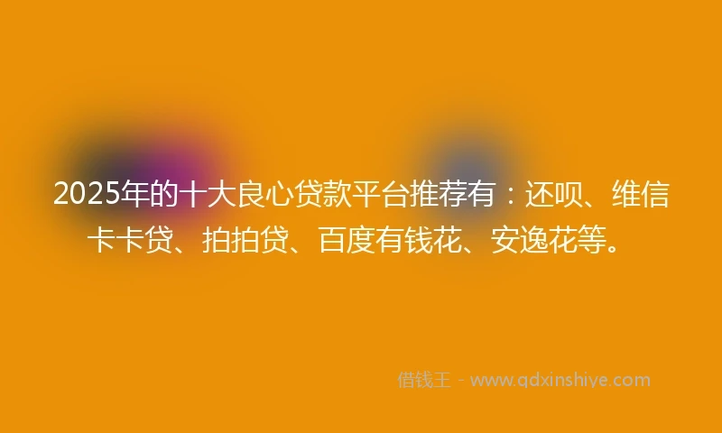 2025年的十大良心贷款平台推荐有：还呗、维信卡卡贷、拍拍贷、百度有钱花、安逸花等。