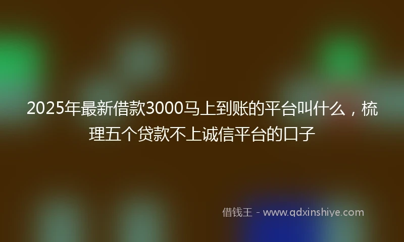 2025年最新借款3000马上到账的平台叫什么，梳理五个贷款不上诚信平台的口子