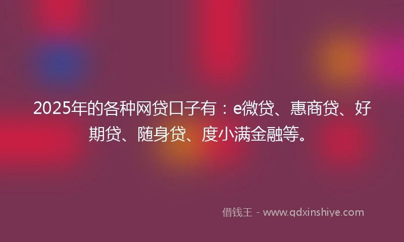 2025年的各种网贷口子有：e微贷、惠商贷、好期贷、随身贷、度小满金融等。