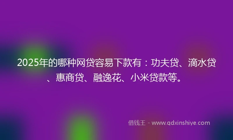 2025年的哪种网贷容易下款有：功夫贷、滴水贷、惠商贷、融逸花、小米贷款等。