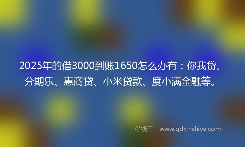 2025年的借3000到账1650怎么办有：你我贷、分期乐、惠商贷、小米贷款、度小满金融等。