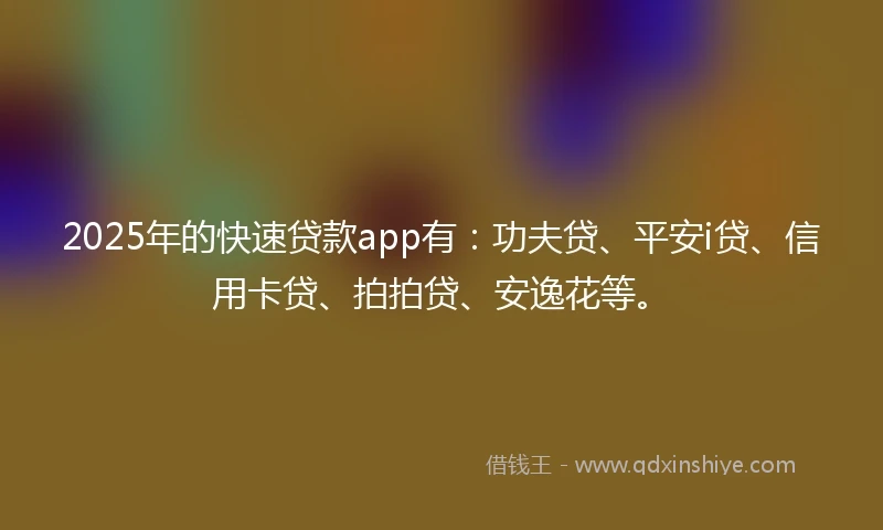 2025年的快速贷款app有：功夫贷、平安i贷、信用卡贷、拍拍贷、安逸花等。