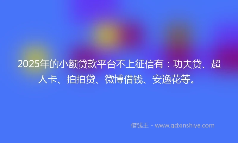 2025年的小额贷款平台不上征信有：功夫贷、超人卡、拍拍贷、微博借钱、安逸花等。
