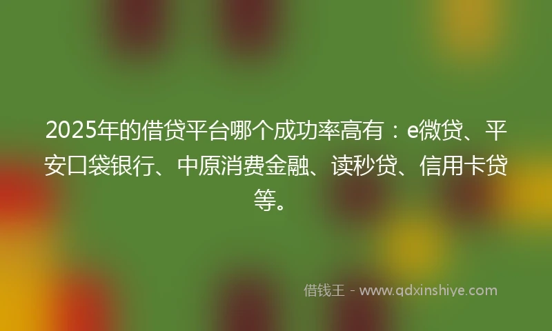 2025年的借贷平台哪个成功率高有：e微贷、平安口袋银行、中原消费金融、读秒贷、信用卡贷等。