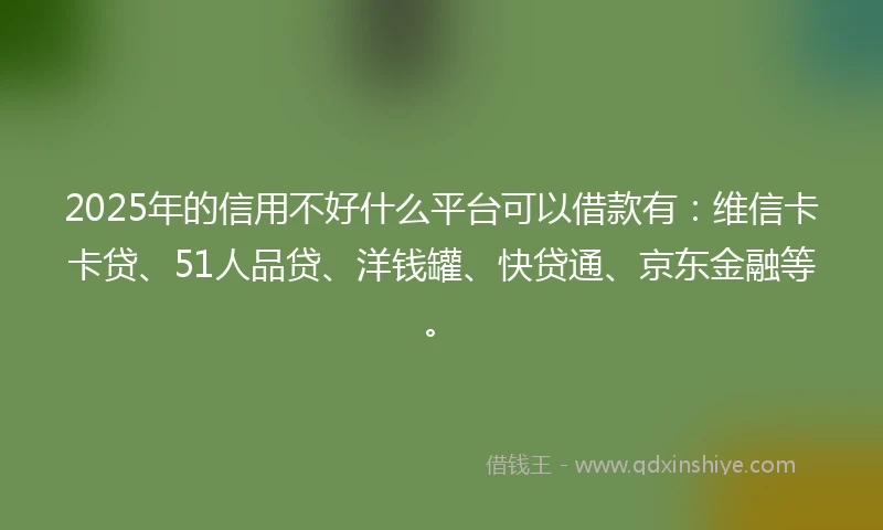 2025年的信用不好什么平台可以借款有：维信卡卡贷、51人品贷、洋钱罐、快贷通、京东金融等。