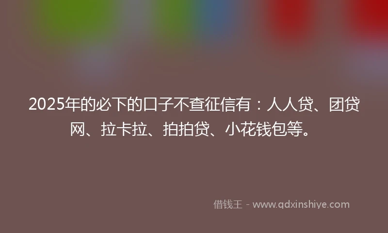2025年的必下的口子不查征信有：人人贷、团贷网、拉卡拉、拍拍贷、小花钱包等。