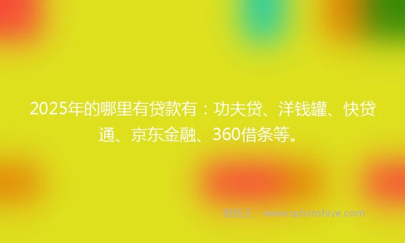 2025年的哪里有贷款有：功夫贷、洋钱罐、快贷通、京东金融、360借条等。