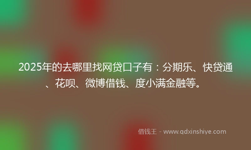 2025年的去哪里找网贷口子有：分期乐、快贷通、花呗、微博借钱、度小满金融等。
