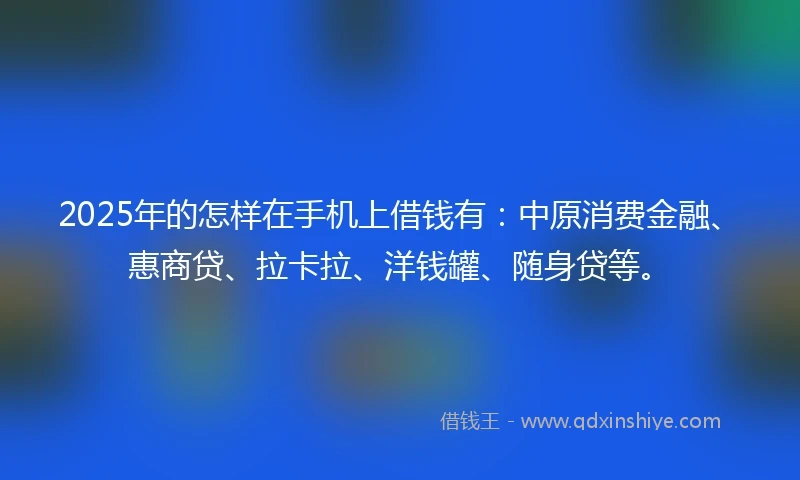 2025年的怎样在手机上借钱有：中原消费金融、惠商贷、拉卡拉、洋钱罐、随身贷等。