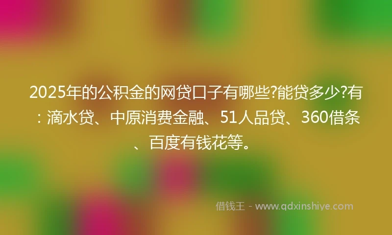 2025年的公积金的网贷口子有哪些?能贷多少?有：滴水贷、中原消费金融、51人品贷、360借条、百度有钱花等。