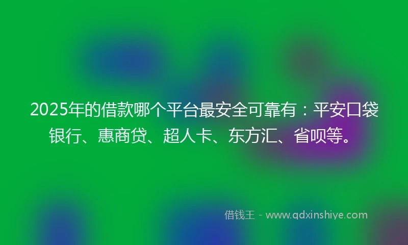 2025年的借款哪个平台最安全可靠有：平安口袋银行、惠商贷、超人卡、东方汇、省呗等。