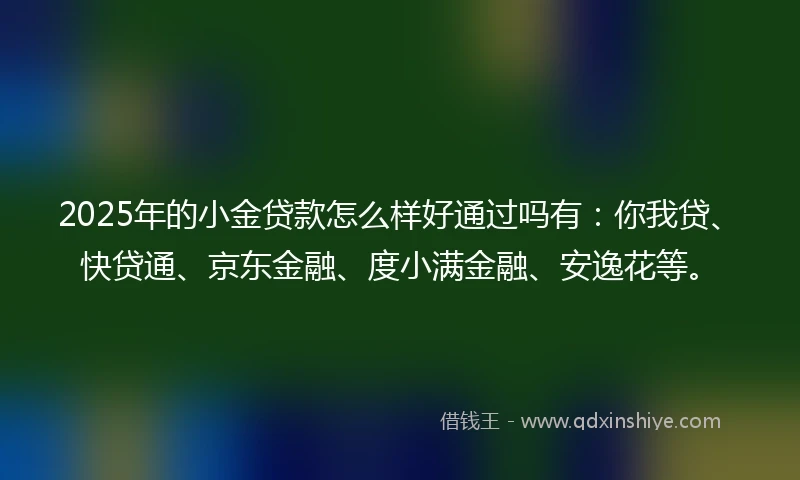 2025年的小金贷款怎么样好通过吗有：你我贷、快贷通、京东金融、度小满金融、安逸花等。